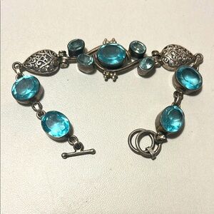 Elegant 925 Silver and Blue Topaz Bracelet, Vintage and hand made.